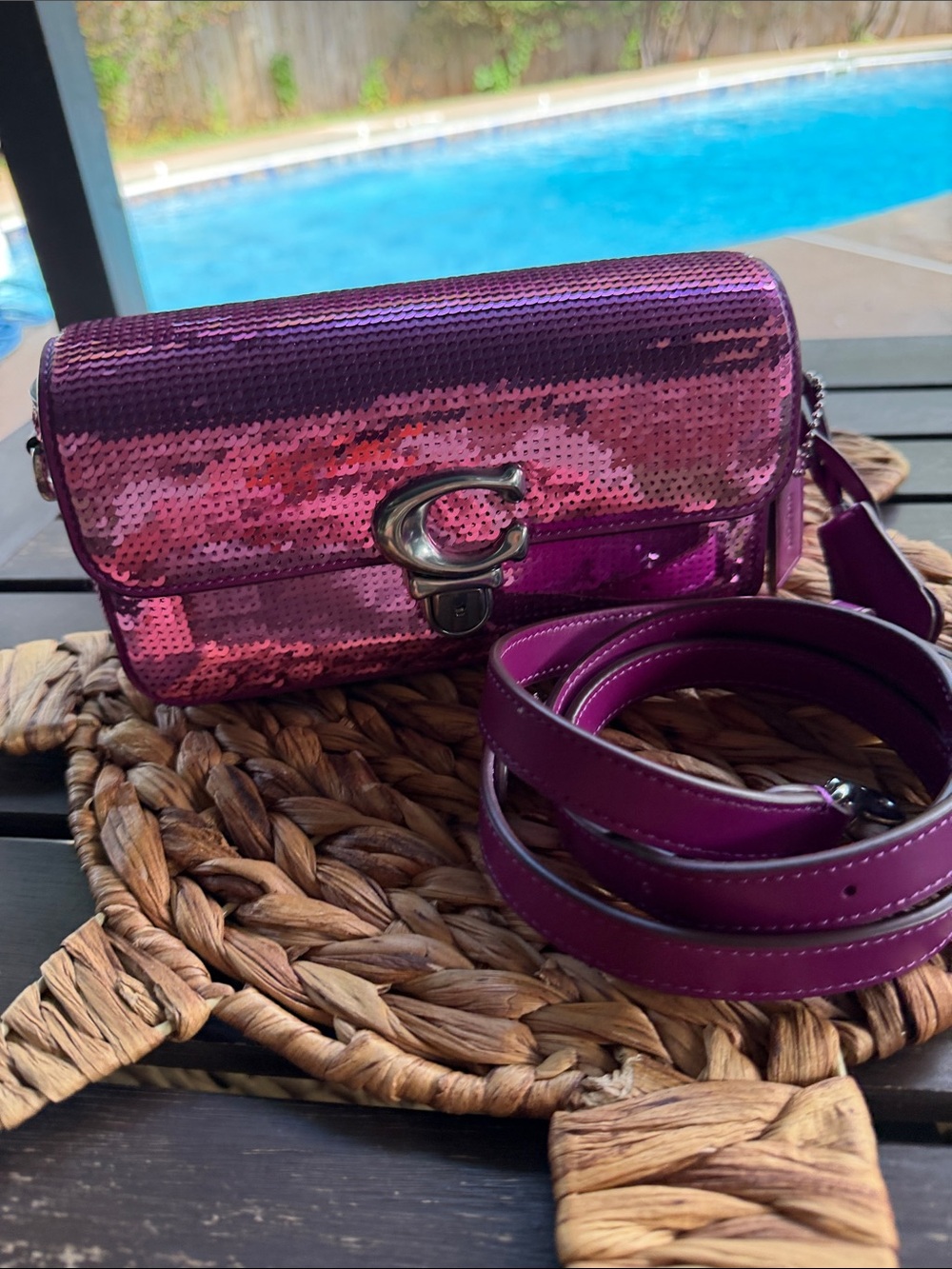 Coach Stuido Bag 20 with Sequins Dark Magenta NWOT